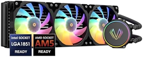 Vetroo V360 Liquid CPU Cooler, 3X 120mm Addressable RGB Pump & PWM Fans, 360mm Radiator 290W TDP AIO Water Cooling w/Controller Hub for Intel LGA 1851/1700/1200 AMD AM5/AM4, for Gaming Console - Black