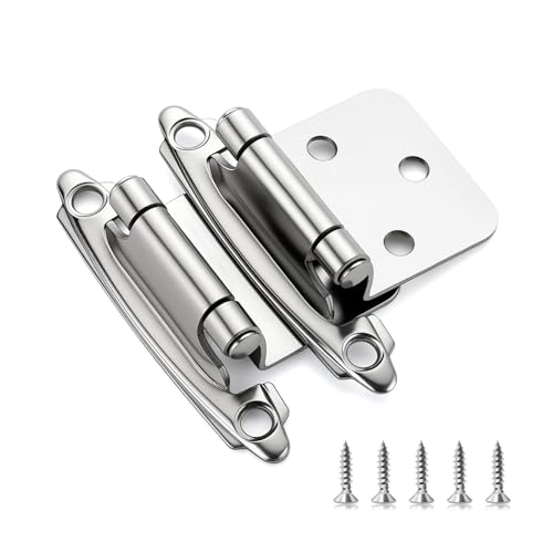 Image of Ravinte 30 Pack (15 Pairs) 1 /2 inch Overlay Cabinet Hinges, Self-Closing Semi-Concealed Face Mount, Polished Chrome Decorative Hardware with Door Bumpers for Kitchen & Cupboard Doors, Silver