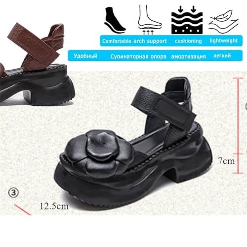 Women's Genuine Leather Flats - 7cm Mary Jane Hook Summer Platform Wedge Comfy3