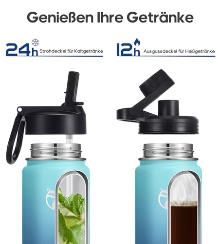 HydroPal Isolierflasche 750ml Edelstahl, BPA-frei, 24h kalt/12h heiß, auslaufsicher, Sport- & Trinkflasche mit Strohhalm & 2 Deckeln, spülmaschinenfest & rutschfest für Alltag & Sport 3