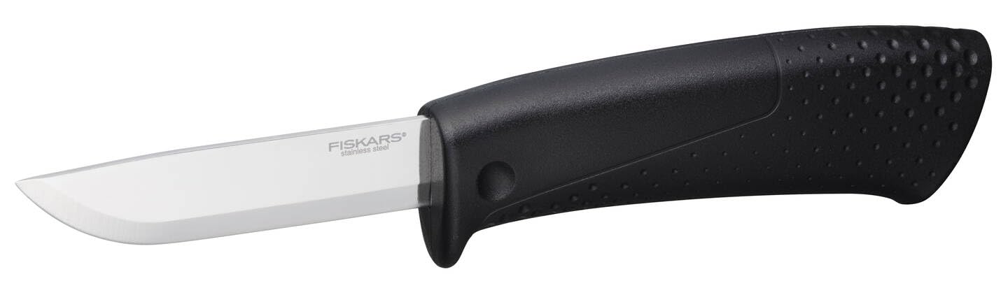 Fiskars Coltello per lavori fai-da-te, Include fodero con affilalama, Lunghezza totale: 21,1 cm, Nero, 1023617