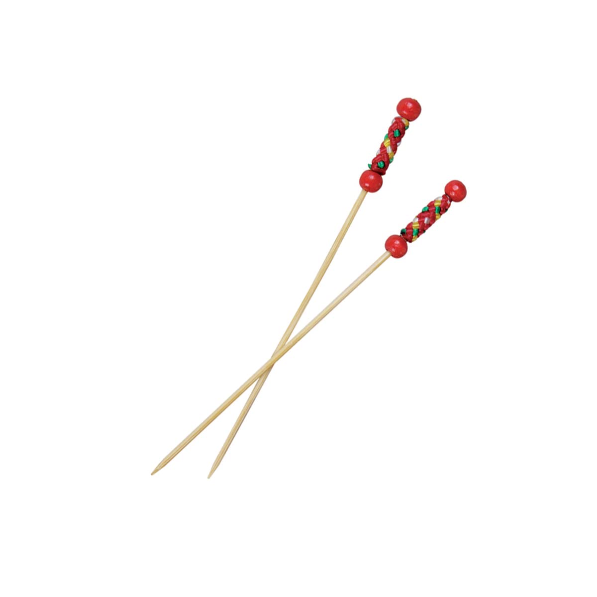 PacknWood - 209BBFUJI- Brocheta de cuentas rojas biodegradables para cóctel, púas rojas de madera de bambú, pincho de cuentas rojas de bambú para aperitivos, 4.7 pulgadas de longitud (caja de 2000)