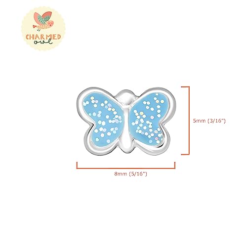 Charmed Owl 925 Sterling Silver Children's Pink Glitter Epoxy Butterfly Stud Earrings by Charmed Owl - Image 4