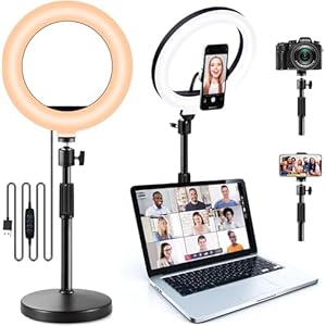 Ring Light with Stand Phone Holder – 10” Desktop LED Circle for Laptop, Computer, Lighting Kit Gifts Live Streaming Video webcam Conference Makeup YouTube Tikto Vlog