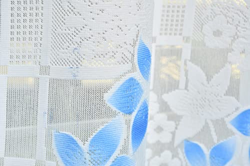 Image of Galaxy Home Decor Sheer Transparent Printed Floral Net Curtains for Window 5 Feet, Pack of 2, Blue (No. of Curtains: 2, Blue, Window 5 Feet)