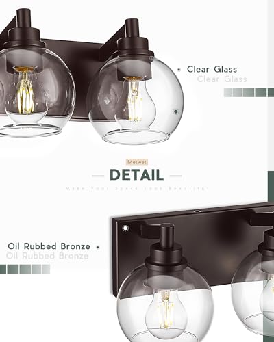 Image of 6-Light Bathroom Vanity Light, Oil Rubbed Bronze, Clear Globe Glass | 38.5 inch ORB vanity light for 48-60 inches mirrors, clear globe glass shades, E26 base, hardwired, up /down mount, VL195-ORB-6