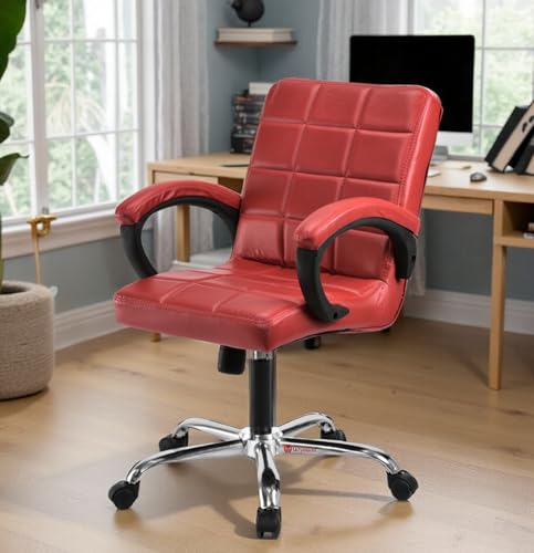 Image of GOYALSON Comfortable Revolving Office Chair Adjustable Swivel Chair with Padded Seat & Backrest for Home Office (1, Red, Standard)