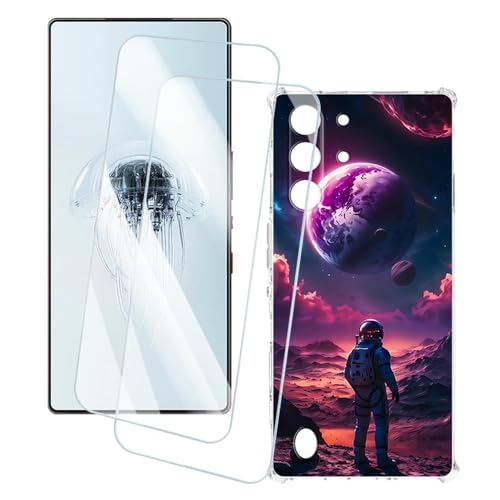 OAGELIM 2�Z�b�g �X�N���[���v���e�N�^�[ + �P�[�X ZTE Nubia Red Magic 10S Pro+ 5G (6.85 �C���`) �Ƃ̌݊������� �A�[�e�B�X�e�B�b�N�J�X�^���v�����g�J�o�[�Ƌ����K���X�t�B���� �X�N���b�`�h�~ (�F����s�m