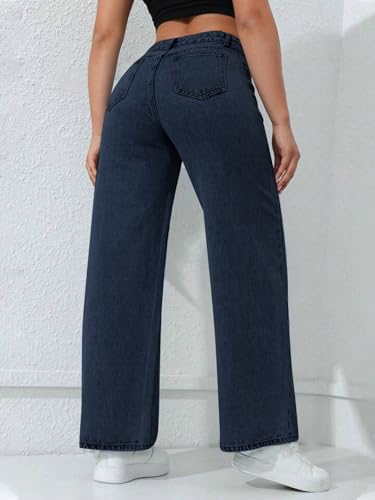 Image of CHKOKKO Women High Rise Denim Solid Regular Fit Jeans