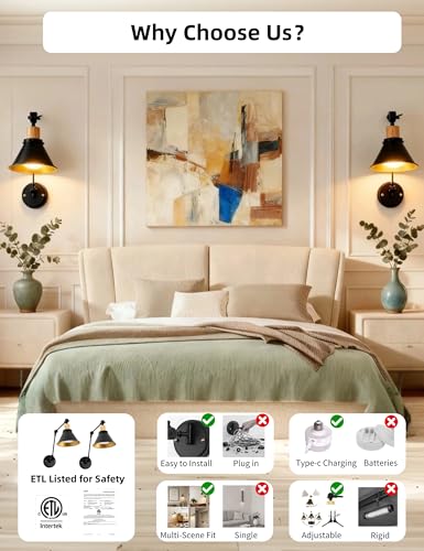 Image of DORESshop Battery Operated Wall Sconce, Dimmable and Adjustable Color Temperature Wireless Wall Sconces Set of Two with Remote Control, Swing Arm Wall Sconce for Bedroom Bedside Hallway Kitchen