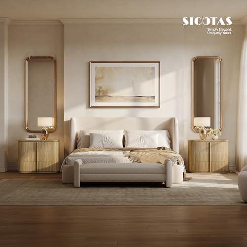 Image of SICOTAS Fluted Night Stand with 3 Storage Drawers, Oversized Extra Large Nightstand Bedside Table with Solid Wood Handle, Modern Night Stands End Table for Bedroom Sofa Couch Office