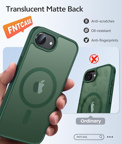 Image of FNTCASE for iPhone 17e Case: iPhone 16e Phone Case [Compatible with Magsafe] Translucent Matte Cases with [Screen Protector] Military Grade Shockproof Protective Phone Cover - Green
