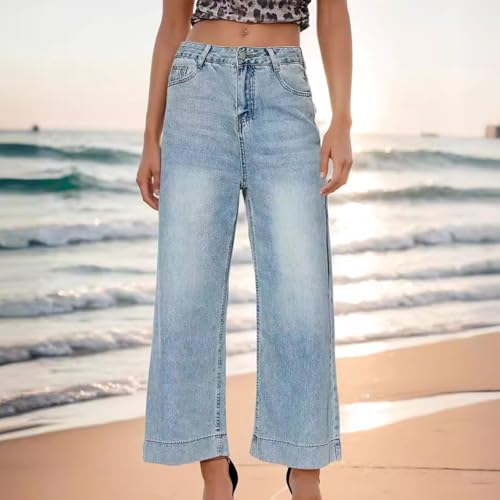 Girls Denim Cargo Pants Women 2024 Baggy High Waist Wide Leg Jeans Fashion Casual Straight Leg Trousers with Pockets2