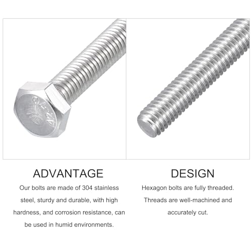 Image of METALLIXITY Hex Bolts (M6-1x70mm) 15Pcs, 304 Stainless Steel Coarse Fully Threaded Hex Head Screw Bolt Machine Screws - for Furniture Repair, Silver