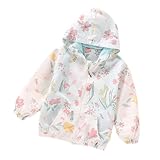 [Banlan] キッズ 女の子 ジャケット 小学生 可愛い コート ウインドブレーカー パーカー 軽量 春 秋 冬 フード付き ブルゾン ジャンパー 花柄 通学 通園 90-140cm (JP, 身長, 120, ホワイト)