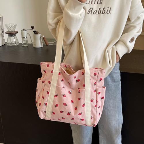 Bolso tote de pana para mujer con cremallera miniatura 6