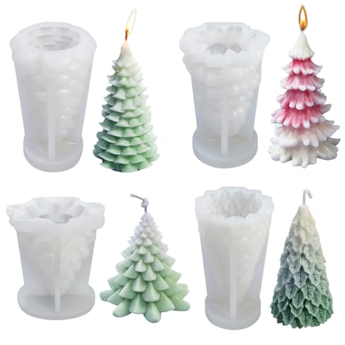 4 peças molde de vela de árvore de Natal 3D molde de resina epóxi para árvore de Natal moldes de silicone para velas para velas perfumadas de bricolage sabão artesanato