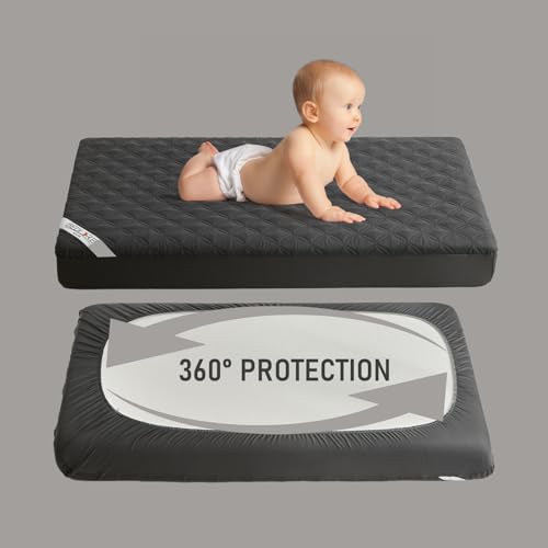 Image of BEDLORE Waterproof Mattress Protector Crib, 2 Pack Soft Gray Mattress Pad, Noiseless Machine Washable Mattress Cover, Ultimate Protection for Your Baby's Crib Toddler Bed (52''x28'')