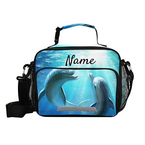 Glaphy Custom Ocean Dolphins Lunch Bag for Boys Kids, Personalized Your Name Lunch Tote Bags Insulated Lunch Box for Office Work School Picnic