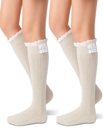 Image of Syhood Long Button Boot Socks with Lace