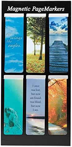 Set of 6 Scenic Nature Inspirational Magnetic Bible Verse Bookmark with Scripture, Size Small 2.25" x .75\