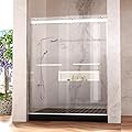 Frameless Shower Door, 5/16" (8mm) Clear Tempered Glass Shower Door, 56-60" W x 74" H, Quiet Soft-Close, Reversible Installation, SGCC Certified (Brushed Nickel-Double Sliding Style A, 60" W x 74" H)