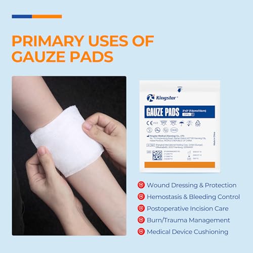 Image of 100 Pack Sterile Gauze Pads 3x3 Inch 12-Ply, 100% Cotton Large Gauze Sponges for Wound Care, Highly Absorbent Bulk Hospital-Grade First Aid & Surgical Dressing