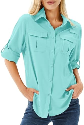 yeyity UPF 50 UV Schutz Langarmshirt, Wanderhemd Safari Kleidung Damen | Atmungsaktiv, Quick Dry Hemdbluse Damen, Schutzkleidung, Outdoor Casual Tops Sport Oberteile