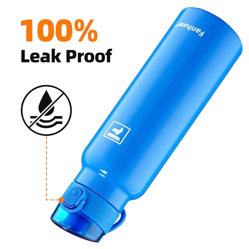 Image of Fanhaw 24 oz Insulated Water Bottle with Soft Silicone Spout Lid, Leakproof Stainless Steel Vacuum Bottle for School, Sports& Daily Use, Kids, Teens& Adults, Back to School Essentials (Sky Blue)