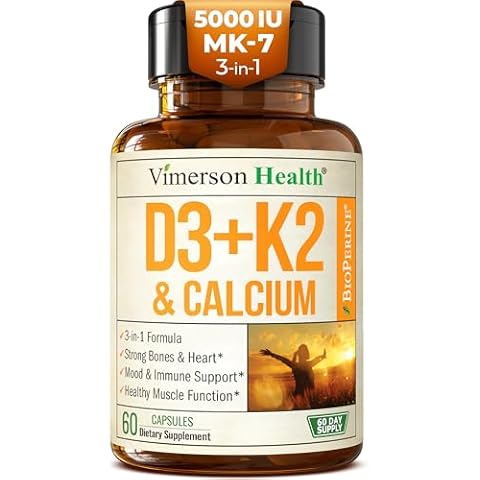Vitamin D3 K2 Supplement – All-in-1 Support for Immune, Bone & Heart Health with Vitamin D + Vitamin K (as MK7) – K2 D3 (5000 IU) Vitamin Supplement with Black Pepper for Max Absorption, 60 Capsules Cover