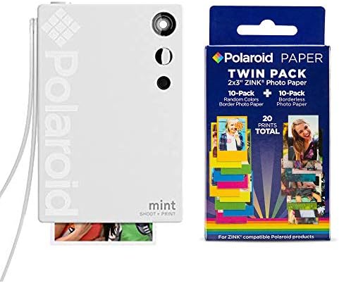 Polaroid Mint Instant Print Digital Camera (White), W/ 20 Pack Zink Zero Ink 2x3 Sticky-Backed Photo Paper