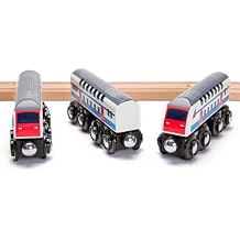 Maxim Enterprise, inc. Double Decker Wooden Train Set of 2 Engines & 1 Passenger Car, Multi-Level Commuter Transit Toy, Compatible with Thomas & Friends, BRIO, Other Major Brand Railways