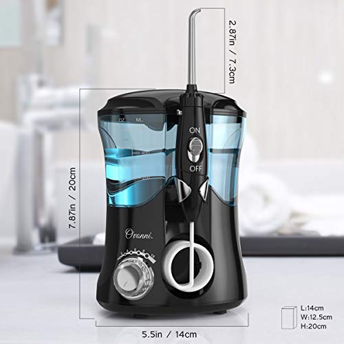 Water Flosser Teeth Cleaner, Ovonni Dental Electric Oral Irrigator with 8 Jet Tips For Braces, Implants, Bridges, 10 Pressure Settings and 600ML Capacity for Whole Family (Black)
