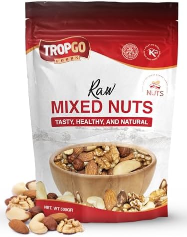 Tropgo Raw Mixed Nuts - 500g Nut Snacks - Packed Fresh, Healthy Jumbo Nuts with Fibre, Protein, and Minerals - Perfect Snacking - Includes Almonds, Brazil Nuts, Cashews, Peanuts, Walnuts & Hazelnuts
