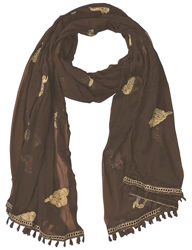 Image of YOUTHQUAKE Golden Patti Embroidered Work Chiffon Dupatta for Womens & Girls with Jaalar Lace
