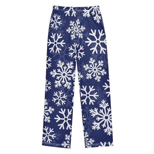 Boys' Pants Christmas White Snowflakes Blue Long Bottoms Jogger Pants Elastic Waist Trousers with Pockets S-XL