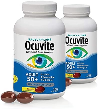 Adult 50 Plus Lutein & zeaxanthin Omega 3 with Lutein Vitamin Supplements Vitamin & Mineral Supplement Soft Gels, 300 Softgels in Total, (2Pack)