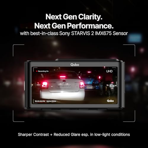 Image of Qubo Car Dashcam Pro 3K with Sony STARVIS 2 IMX675 Sensor | Dual Channel | Hero Group | NightPulse Vision | 5MP UHD Front Ultra 2MP FHD Rear | 3.2 inch LCD | Built-in GPS, Wi-Fi, Mic | Up to 1TB Storage