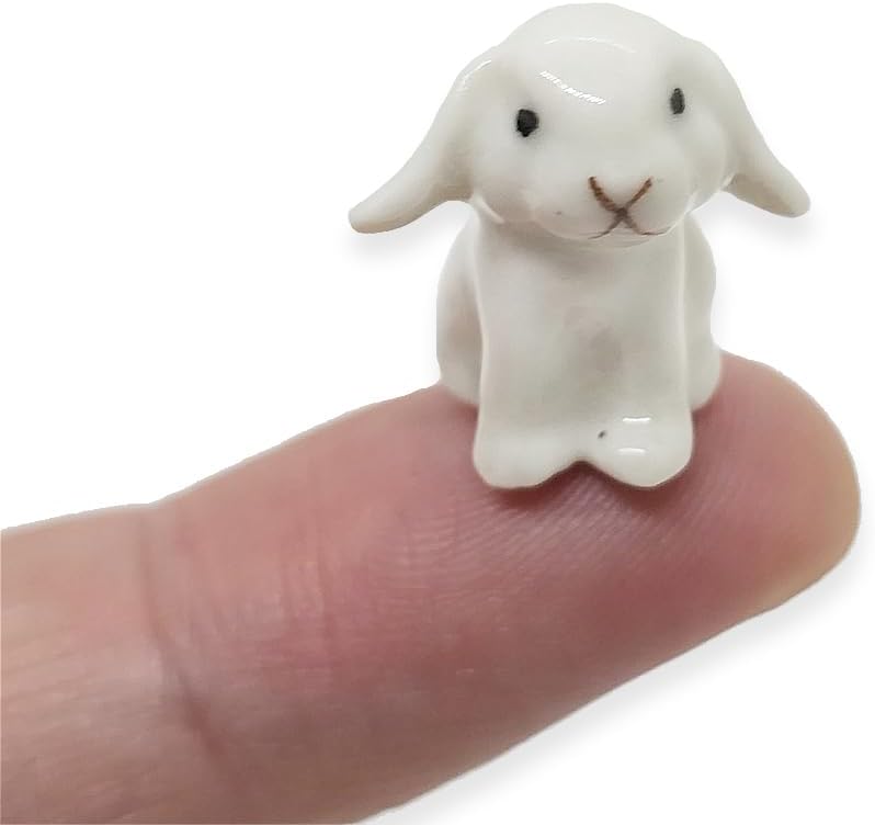 WitnyStore ¾ Inch White Sit Holland Lop Rabbit Ceramic Figurine for Terrarium Decoration Collectible Statue for Adult Collectors Handcrafted Porcelain Ornament Sculpture Home Room Tabletop Decor