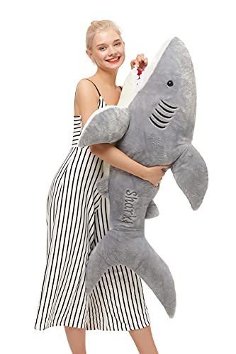 Morismos Giant Shark Stuffed Animal, Giant Stuffed Shark Plush, 51" Large Shark Plush Pillow Toy Gift For Kids Girlfriend, Gray #TOP1