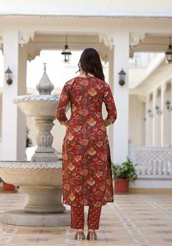 Image of GoSriKi Women's Cotton Blend Printed Straight Kurta with Pant & Dupatta