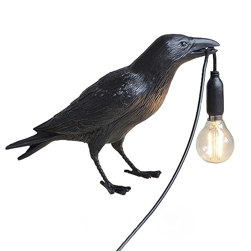 Image of NorDiem Crow Table Lamps Bird Desk Lamp Bedroom Wall Sconce lamp Light Resin Decoration E12 110V LED Bulb (Black Sitting Table Lamp)