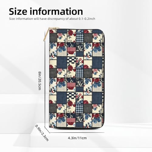 Leather Thin Slim Wallets for Women Men - Fashion Vintage Plaid Rose Print Card Wallet Holder with Zipper2