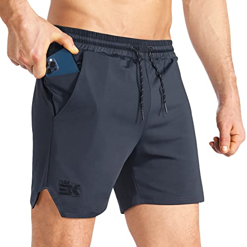 BROKIG Men's Lightweight Gym Shorts, Quick Dry Sport Workout Training Fitness Running Shorts Men with Zip Pocket (L, Dark Grey)