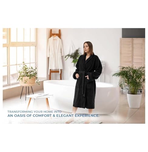 100% Cotton Bathrobe - Lightweight Towel Robe for Women & Men - Black3