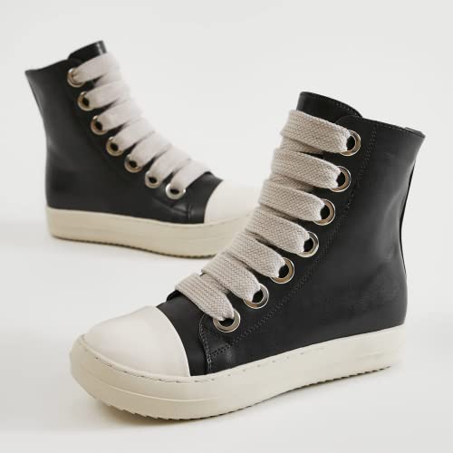 Sanearde High Top Sneakers For Women Lace Up Fashion Canvas Shoes With Zipper Comfort Platform Walking Shoes Black Pu Size 5 #TOP2