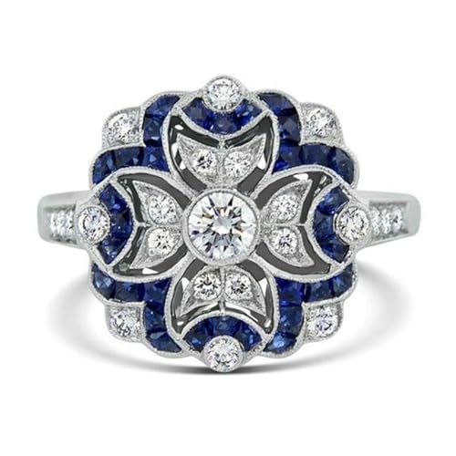 VCODWCSJO Anillo Cuadrado de circonita de Zafiro Blanco de Moda Cruzada de Moda de Boda de Mujer de joyería de mano-AJZ252-13
