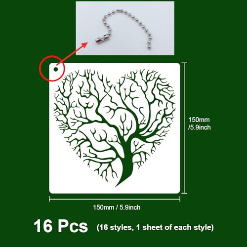 HLIWS Tree of Life Pattern Stencils-16 pcs Plastic Tree Drawing Painting Stencils,Reusable,for Painting on Wood,Canvas,Paper,Fabric,Floor,Wall - Image 2