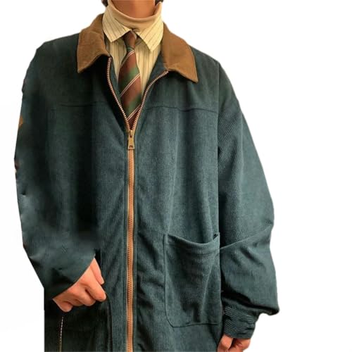 Veste en velours côtelé patchwork pour homme avec coupe décontractée rétro