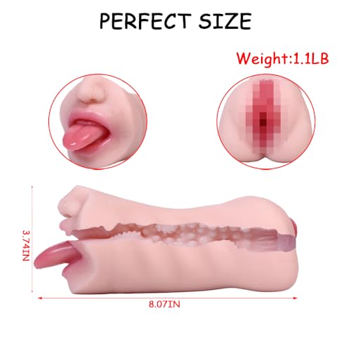 Image of 2 in 1 Realistic Male Masturbators with Pocket Pussy Vigina and Mouth,Lifelike Sex Doll with Face,TPE Portable Adult Sex Love Toy,Male Stroker for Masturbation,Deep Throat Oral for Gay Men